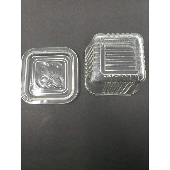 Vintage Federal Glass Refrigerator Bowl Dish Square Embossed Lid 2 small chips - Picture 9 of 13
